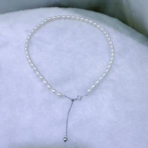Natural 5-6mm Freshwater Pearl <b>Necklace</b> with Pure <b>Silver</b> Adjustable <b>Chain</b> Meter-Shaped Almost Flawless <b>Necklace</b> - Product Image 1