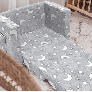 Children's <b>Sofa</b> Grey Moon Star Pattern Foldable With Armrests For <b>Kids</b> Nap And Reading Corner - Product Image 1