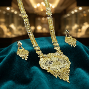 Wholesale 14K 18K 24K Micron Gold Plated Fashion Jewelry,Floral Design Traditional Jewelry Set Brass Gold Forming Long Necklaces - Product Image 3