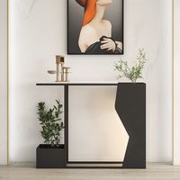 Console d'entrée moderne en fer forgé de luxe pour villa, design très étroit, plateau en marbre, meuble de rangement