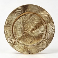 Assiette de présentation de luxe personnalisée en PP plaqué or, motif vague torsadée en relief, pour décoration de table de mariage, hôtel, banquet ou événement festif
