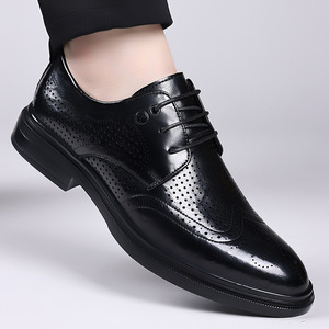 รองเท้าหนังโบรกสำหรับผู้ชาย รองเท้าทางการสำหรับธุรกิจ งานแต่งงาน เจ้าบ่าว แบบผูกเชือก ดีไซน์โปร่ง สีน้ำตาล สีดำ ลายฉลุ รุ่นซัมเมอร์ 2026 - Product Image 2
