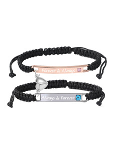Ensemble de bracelets assortis pour <span class=keywords><strong>couple</strong></span>, personnalisés, gravés, en acier inoxydable, avec fermoir magnétique, cordon tissé, pour lui et pour elle - Product Image 6