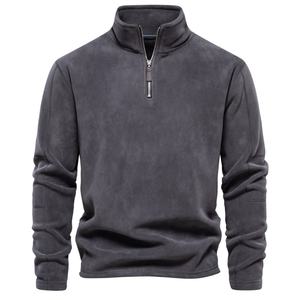 Sudadera de Manga Larga de Forro Polar Sólido y Versátil para Hombre con Bordado Personalizado, Cuello Alto y Media Cremallera para la Temporada de Otoño - Product Image 6