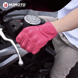 Gants de moto en cuir rose <span class=keywords><strong>pour</strong></span> femmes CE, gants de scooter à doigts complets, gants de vélo électrique, gants de motocross, gants de course - Product Image 6