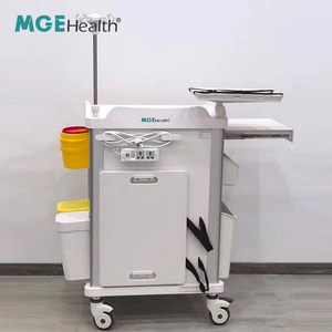 Chariot d'anesthésie hospitalier avec plateau supérieur en ABS, verrouillage centralisé, cinq tiroirs, étagère latérale dissimulée, double rangée, support réglable pour dix boîtes, verre souple - Product Image 6