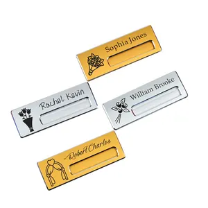 Custom Reusable Name Badge com Window Nameplate Silver Gold Aluminium Alloy Name Tag para Wedding