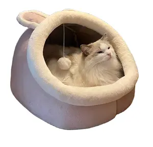 Cama de inverno quente lavável para animais de estimação ninho de sono profundo semi fechado para gatos de tamanhos diferentes cama de caverna confortável