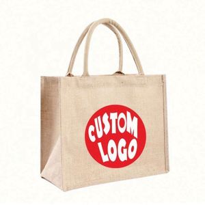 Sac fourre-tout promotionnel en jute imperméable de qualité alimentaire pour supermarché, idéal pour le shopping, les souvenirs et la plage, sac à thé en jute - Product Image 1