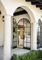 Diseño de puerta de entrada de casa retro francesa de arco marco de acero negro extremadamente estrecho puertas de ventana de acero antiguas para interior de casas