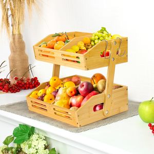 Cesta de frutas de bambú de 2 niveles, cuenco de almacenamiento de frutas y verduras, soporte de gran capacidad de almacenamiento, estante escalonado para mostrador de cocina - Product Image 6