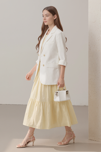Hanruisi Blazer blanc femme Double boutonnage revers Chic <span class=keywords><strong>veste</strong></span> décontractée léger bureau sur taille femme élégant <span class=keywords><strong>costume</strong></span> <span class=keywords><strong>manteau</strong></span> - Product Image 4