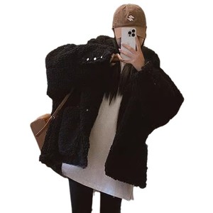 Black Faux Fur Hooded Coat Women Thick Winter Outerwear Solid Color Polyester Wadding Cardigan Style - Product Image 5