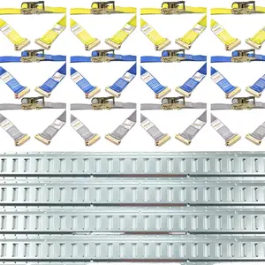 Hot Products Price 4 Pack 5' Galvanized Rails Yellow Blue Gray Ratchet Straps E Track Kit