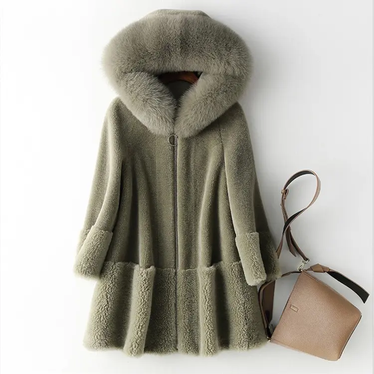 Wirh Hat Women Winter 2021 Long Fur Coats Female Real Wool Jackets Korean clothes Casacos Femininos Inverno