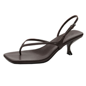 Sandales à talons pour femmes, bout carré, talon bas, bride arrière, à enfiler, en PU, style élégant, couleur unie, respirantes, pour l'été - Product Image 5