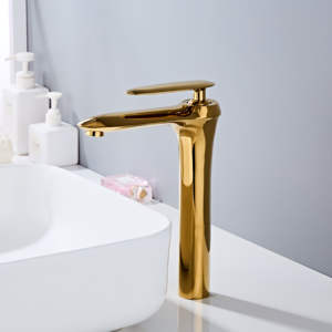 लक्जरी एकल-छेद पीतल सोने के नल बाथरूम डेक पर गर्म ठंडा पानी बेसिन मिक्सर नल - Product Image 3