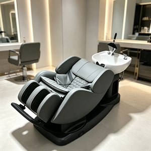 Chaise de massage électrique avec bac à shampoing, en cuir PU gris, inclinable, pour lavage de cheveux, salon de coiffure, spa capillaire - Product Image 1