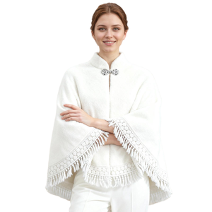 Women Elegant Faux Fur Cardigan <b>Shawl</b> Tassel Trim Sleeve Capelet Rhinestones Pearls Cloak for <b>Wedding</b> Party Outwear - Product Image 3