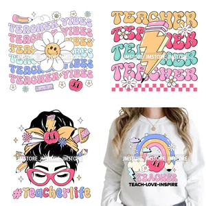Vinilos Termoadhesivos DTF Lavables con Diseños Florales y Frases Inspiradoras <span class=keywords><strong>de</strong></span> Amor y Espíritu para Maestros, Listos para Planchar en Camisetas - Product Image 1