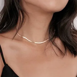 Herringbone Flat Snake Bone Chain Necklace 925 Sterling Silver Statement Necklace Hiphop Snake Choker Necklace Chain