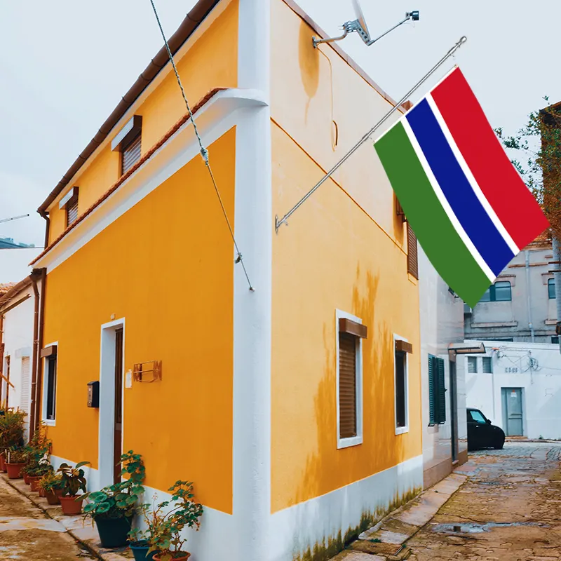 Özel baskılı tek taraflı 3x5ft gambiya bayrağı, tüm ulusal afişler ve ekran bayrakları için özelleştirilebilir.