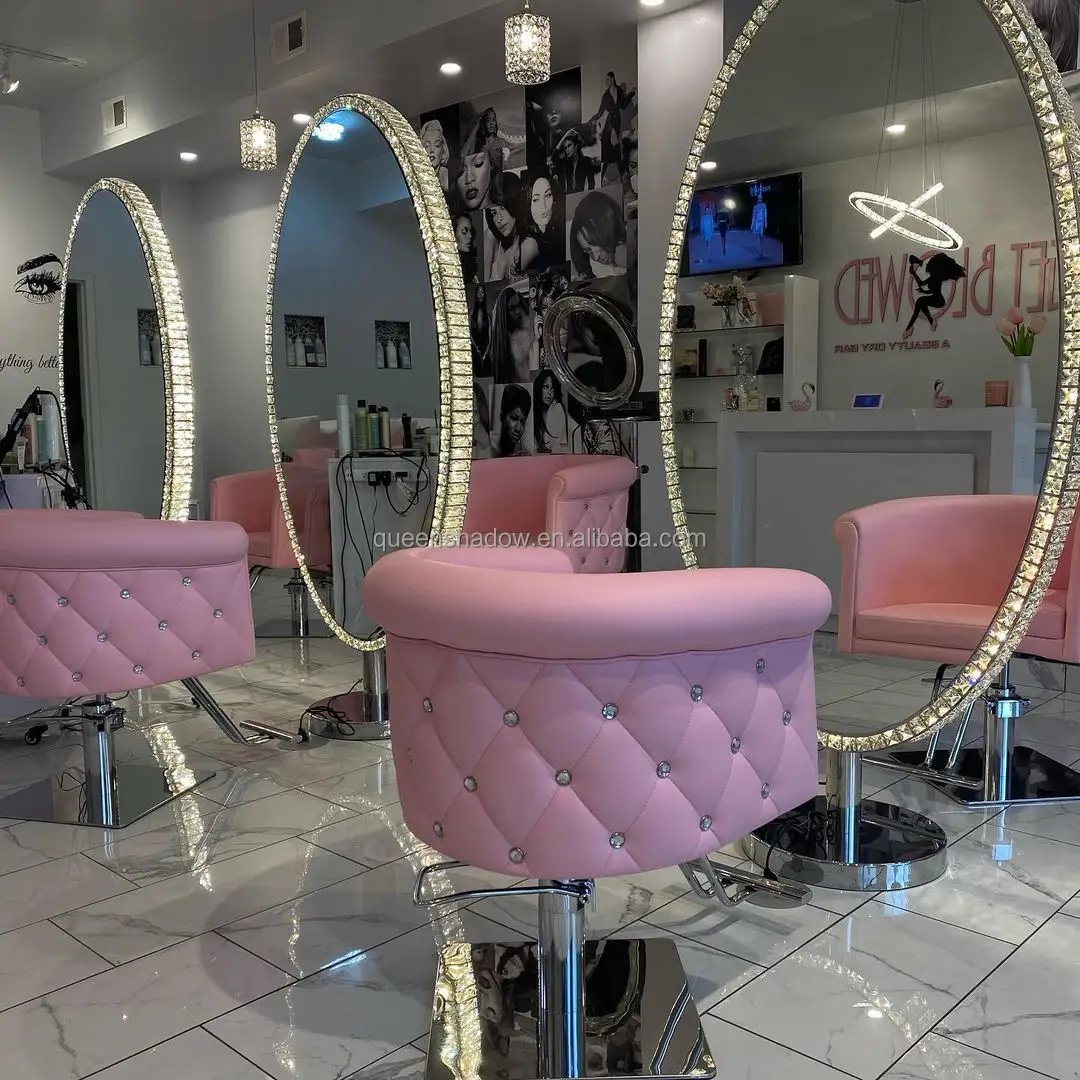 2022 set di mobili per salone di capelli stazione di specchio per lo styling in cristallo stazione per salone di trucco con LED