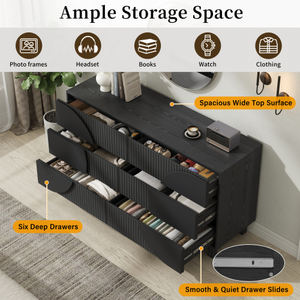 <span class=keywords><strong>Commode</strong></span> moderne à 6 tiroirs cannelés, <span class=keywords><strong>commode</strong></span> moderne de 60 pouces de large, organisateur de vêtements avec 6 tiroirs profonds, armoire de rangement - Product Image 4