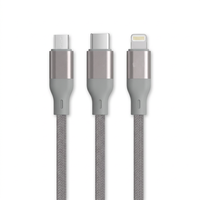 Câble de charge multi-prise tressé gris 3 en 1 USB A vers Type C Micro USB Apple pour smartphone tablette batterie externe voiture voyage