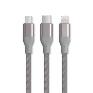 Câble de charge <span class=keywords><strong>multi</strong></span>-prise tressé gris 3 en 1 USB A vers Type C Micro USB <span class=keywords><strong>Apple</strong></span> pour smartphone tablette batterie externe voiture voyage - Product Image 2