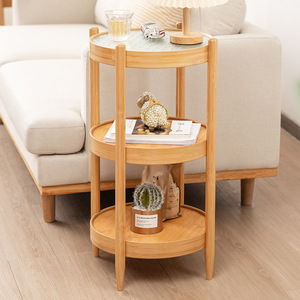 Round <b>Side</b> <b>Table</b> With <b>Glass</b> Top And Wood Frame For Living Room Sofa Coffee <b>Table</b> Storage Rack - Product Image 2