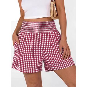FOXA Women High Waisted <b>Gingham</b> Shorts 100% Cotton Breathable With Pockets Casual Lounge Beach Wear - Product Image 2