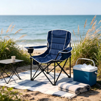 Chaise pliante moderne en acier avec accoudoirs, extra large et large, portable, pour le camping, la pêche et les pique-niques en plein air