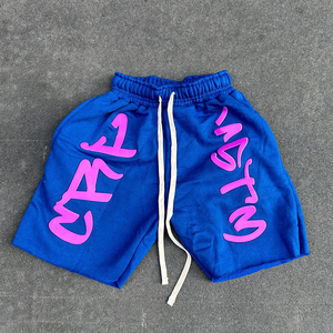 Gráfico personalizado Puff Print Meninos Shorts Verão dos homens Ácido lavado Vintage angustiado Plus Size Cut Edge Raw Hem Sun desbotado Shorts - Product Image 5