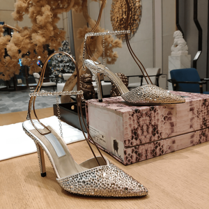 Chaussures à talons hauts Jimmy de haute qualité pour femmes, avec dessus entièrement orné de diamants, chaîne incrustée de diamants, coutures de précision, tendance et élégantes - Product Image 4