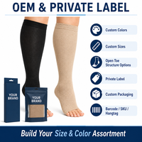 Chaussettes de compression à pointe ouverte pour mollets larges, 20-30 mmHg, grande taille, soutien gradué, hauteur genou, pour femmes et hommes, OEM, marque privée