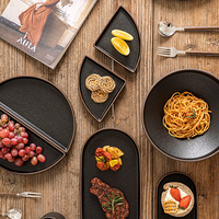 Vente en gros de vaisselle pour restaurant, hôtel, steak, sushi, plateau ovale en argile noire, assiette en céramique