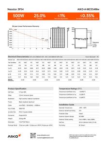<span class=keywords><strong>Aiko</strong></span> แผงเซลล์แสงอาทิตย์แบบกระจกคู่3P54 470W-500W <span class=keywords><strong>AIKO</strong></span>-A-MCE54Mw นีโอสตาร์ - Product Image 3