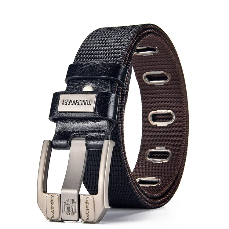 Amazon classic high quality Men canvas belts with metal buckle leisure business belt custom size wholesale