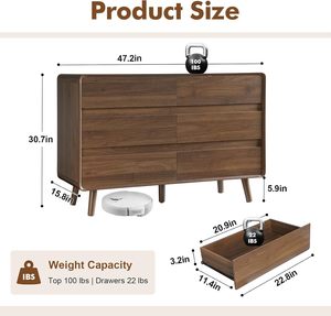 2025 Offre Spéciale Antique Mid Century Modern Wood Commode <span class=keywords><strong>6</strong></span> <span class=keywords><strong>Tiroirs</strong></span> avec Rangement pour Chambre et Couloir Entrée - Product Image 6
