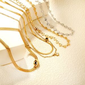 Collar de Moda de Alta Calidad en Acero Inoxidable 316 con Colgante de Ojo, Estrella y Corazón, Chapado en Oro de 18k, Cadena Cubana para Mujer - Product Image 1