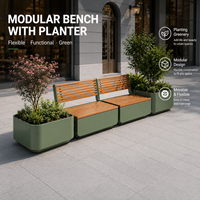 Banc de jardinage mobile moderne en acier avec jardinière intégrée pour parcs, centres commerciaux et aires commerciales