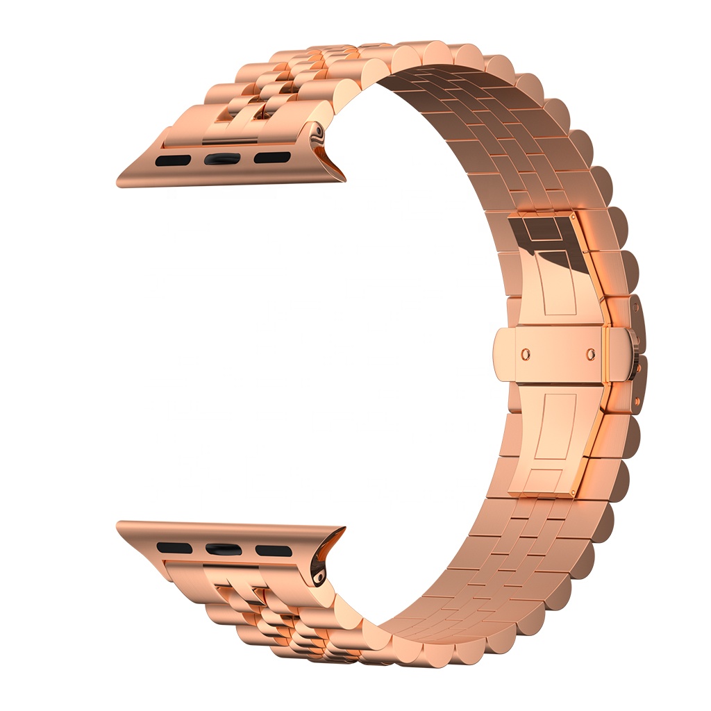 Keepwin 5 Bead Solid Jubilee Stainless Steel Strap Wrist Watch Band Butterfly Buckle Strap Bracelet for Apple IWatch 11 10 9 8 7