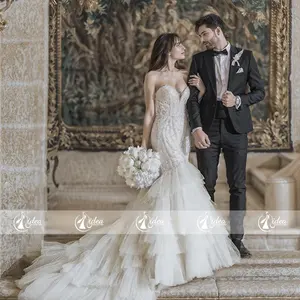 Gorgeous Strapless Floor Length Frill Tiered Wedding Dress