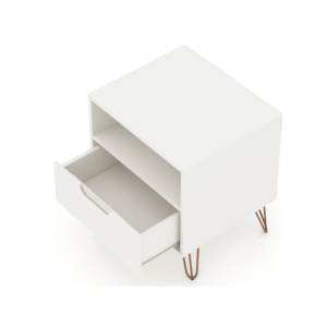 White Nightstand With Drawer And <b>Open</b> Shelf <b>Storage</b> Cart For Bedroom - Product Image 5