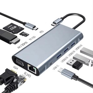 Xput 4K cho HDMI tương thích Multiport <span class=keywords><strong>USB</strong></span> C PD sạc nhanh <span class=keywords><strong>Hub</strong></span> 10-in-1 đa chức năng VGA <span class=keywords><strong>RJ45</strong></span> <span class=keywords><strong>Ethernet</strong></span> <span class=keywords><strong>USB</strong></span> 3.0 <span class=keywords><strong>USB</strong></span> C Loại C <span class=keywords><strong>HUB</strong></span> - Product Image 1