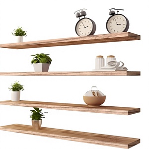 Wooden Wall Mounted Double Tier Modern Floating Storage Shelves Handmade Home Decor for Living Room - Product Image 5