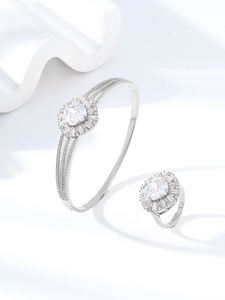 Joyería Brasileña de Circonia, Chapada en Oro, Juego de 2 Piezas, Brazalete y Anillo, Circonia Cúbica, Joyería Diaria y para Fiestas para Mujer, BR-214 - Product Image 2
