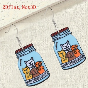 Pendientes de Acrílico Planos 2D con Diseño de Perro Adorable y Temática de "ANTI DEPRESSANTS" - Diseño de Dibujos Animados, Ligeros e Hipoalergénicos - Product Image 2