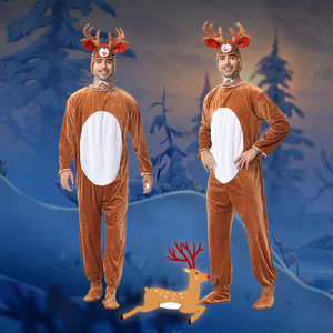 Reindeer <b>Bodysuit</b> Costume Unisex Adult Halloween Christmas Party Outfit With Antlers And <b>Red</b> Nose - Product Image 2